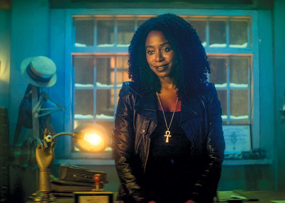 Dead Boy Detectives on Netflix. Pictured: Kirby (formerly Kirby Howell-Baptiste) reprises her Sandman role as Death.