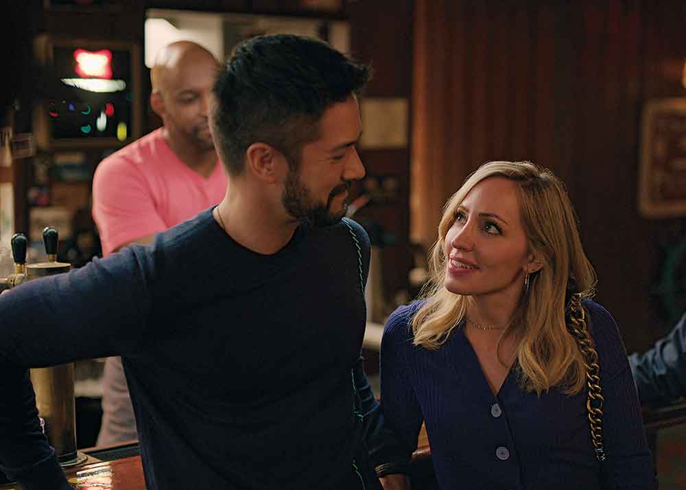 Virgin River on Netflix. Pictured: Virgin River police detective Mike Valenzuela (Marco Grazzini) and fan-favourite Brie Sheridan (Zibby Allen).