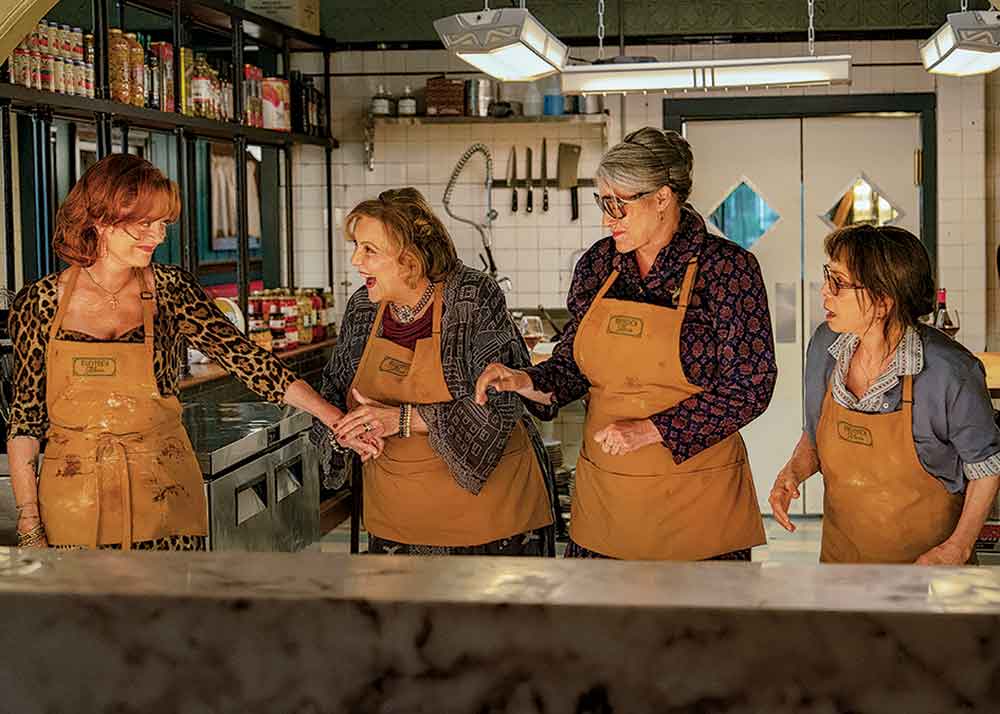 Nonnas on Netflix. Pictured (left to right): Gia (Susan Sarandon), Antonella (Brenda Vaccaro), Roberta (Lorraine Bracco) and Teresa (Talia Shire).