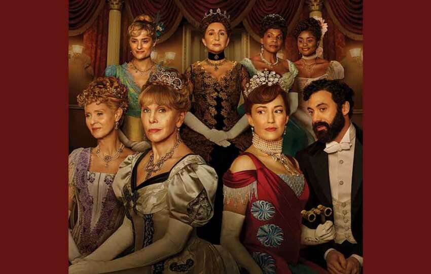 The Gilded Age on HBO Canada. Pictured: Top row, left to right: Louisa Jacobson, Donna Murphy, Audra McDonald and Denée Benton. Bottom row, left to right: Cynthia Nixon, Christine Baranski, Carrie Coon and Morgan Spector.