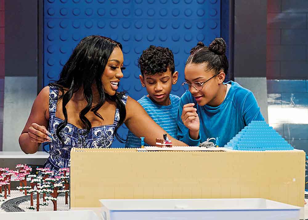 Lego Masters Jr. on CTV2 & Fox. Pictured (left to right): Real Housewives of Atlanta’s Porsha Williams with contestants Max and Zoe.