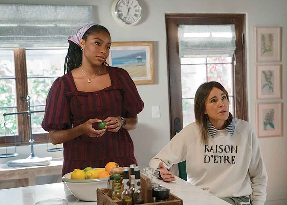 Shrinking on Apple TV. Pictured: Gaby (Jessica Williams) and Liz (Christa Miller) continue to serve as a support system for Jimmy.