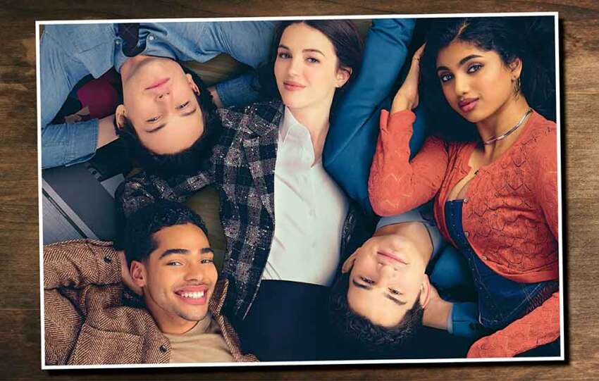 Not Suitable for Work on Disney+. Pictured: Clockwise from top left: Josh (Jack Martin), AJ (Ella Hunt), Abby (Avantika Vandanapu) Davis (Will Angus) and Kel (Nicholas Duvernay).