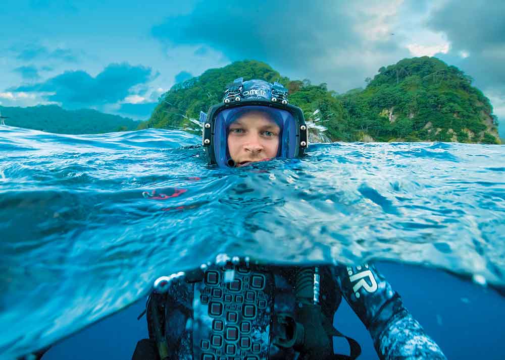 Sharkfest on National Geographic. Pictured: Intrepid adventurer Bertie Gregory takes us on a deep dive with one of the deep blue sea’s most striking creatures.